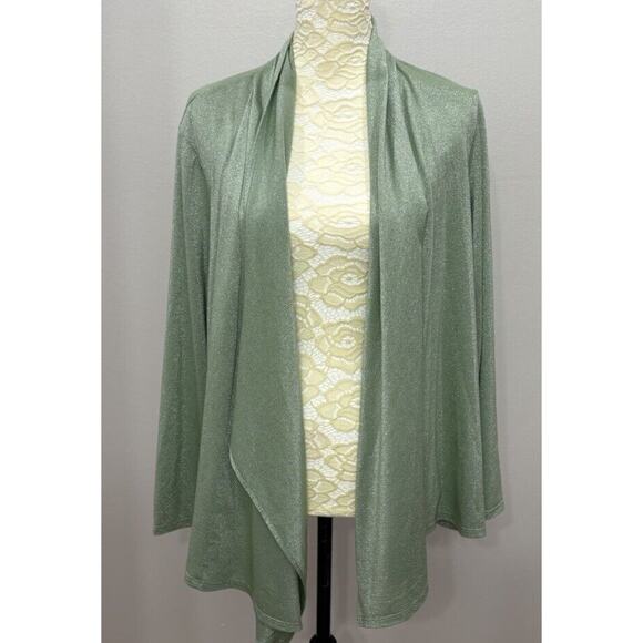 Susan Graver 1X Liquid Knit Open Cardigan Green Silver Shimmery‎ Glitter - Picture 1 of 8